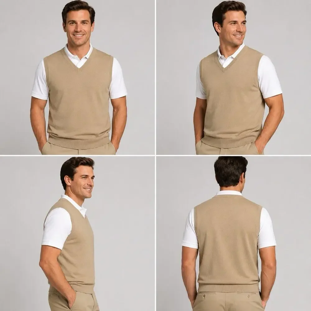 Steve Stricker Fairway Sport Mens M Tan Golf Sweater Vest V Neck Cotton